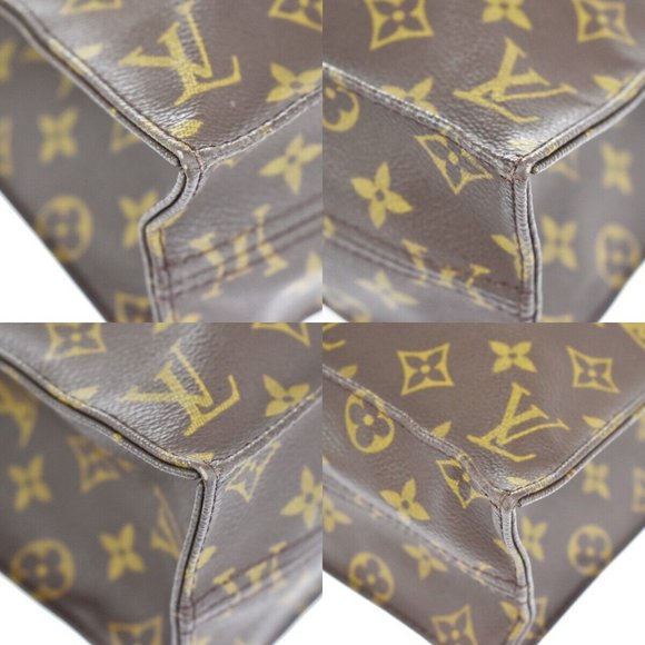 Authentic LOUIS VUITTON Logo Sac Plat Hand Tote Bag Monogram Leather Brown - Picture 4 of 10
